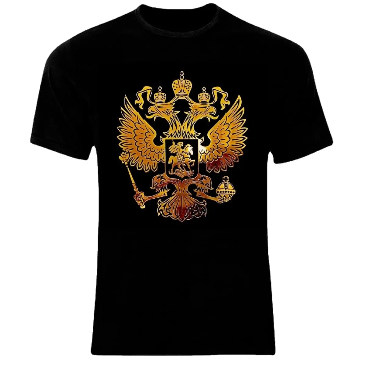Russian National Emblem Double-headed Eagle Badge T-Shirt 100% Cotton O-Neck Short Sleeve Summer Casual Mens T-shirt Streetwear