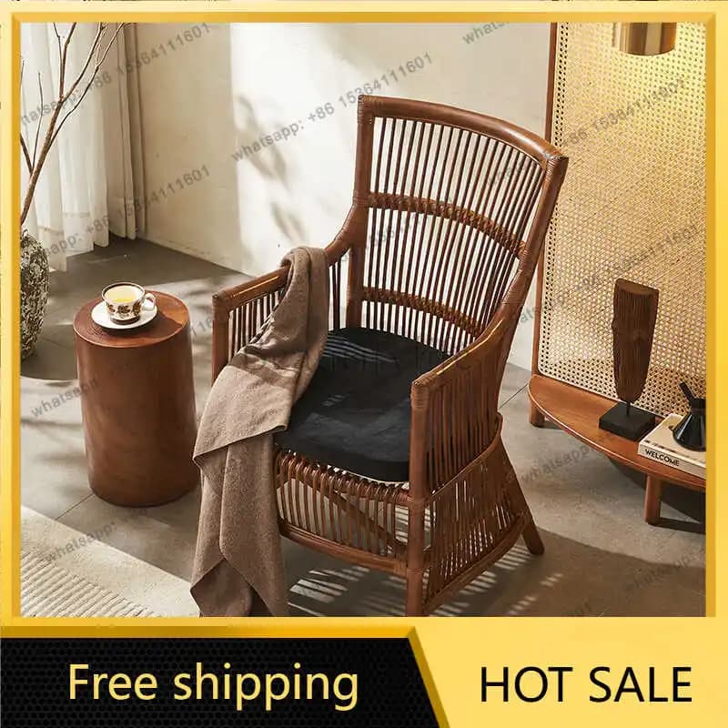 LD Balcony Handmade Rattan Leisure Chair Household High Back Office Chair