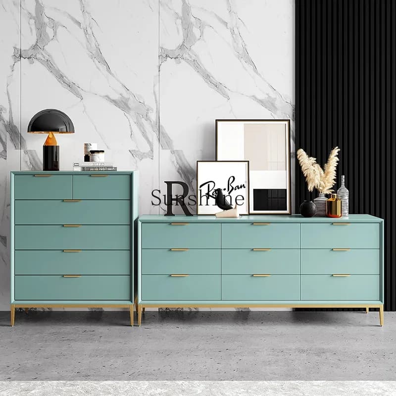 Italian modern simple bedroom solid wood bucket rock slab storage cabinet TV cabinet light luxury  FT