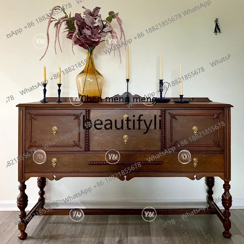 Classical carved entrance cabinet medieval solid wood locker multi-functional cabinet