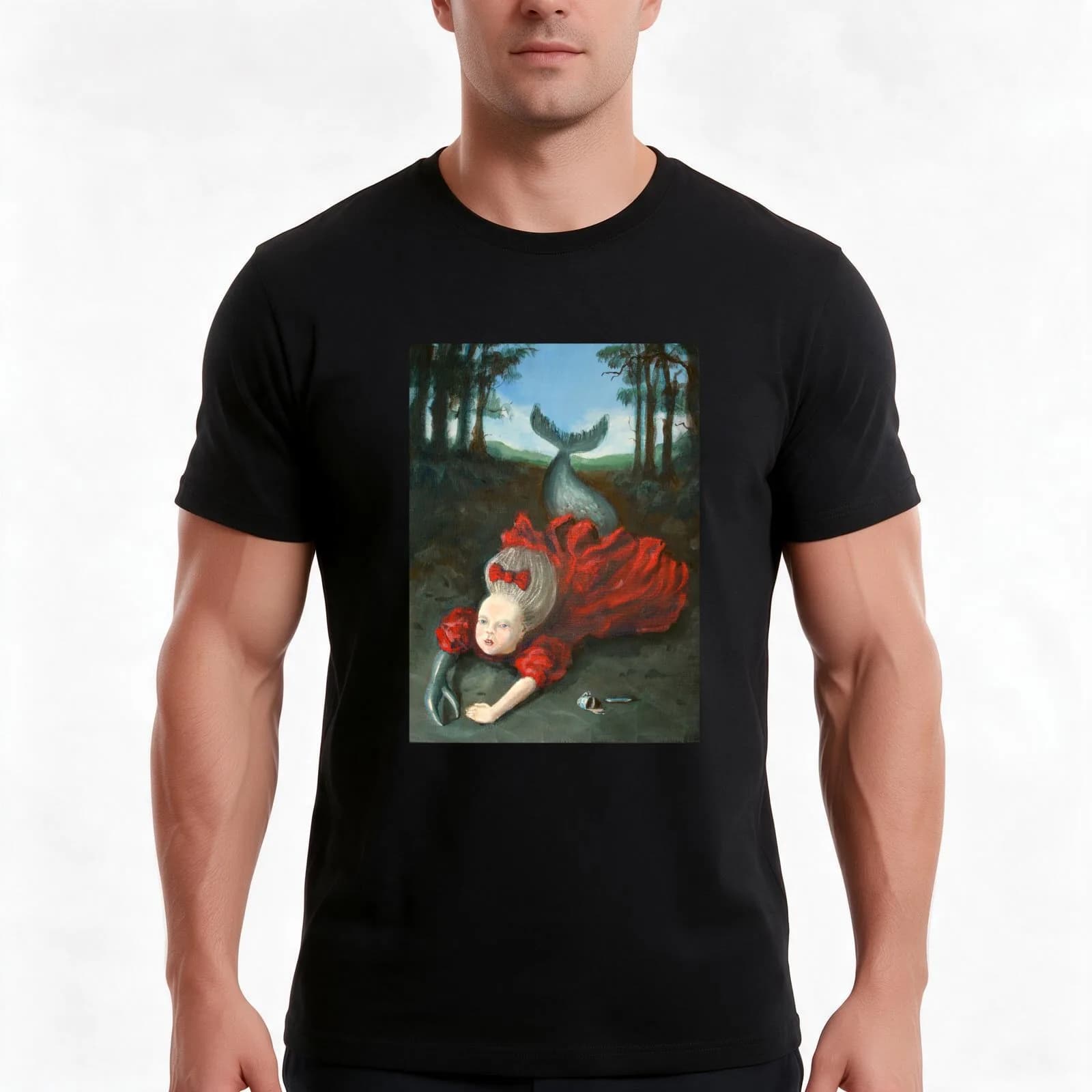Melusine in the Forest T-Shirt, Summer Casual Cotton Tee, Oversized Streetwear Tops, Vintage Graphic Print, Unisex Men Women