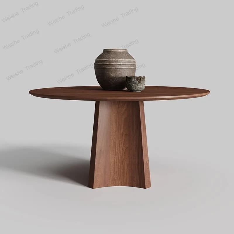 Medieval solid wood dining table round with turntable household retro modern round dining table