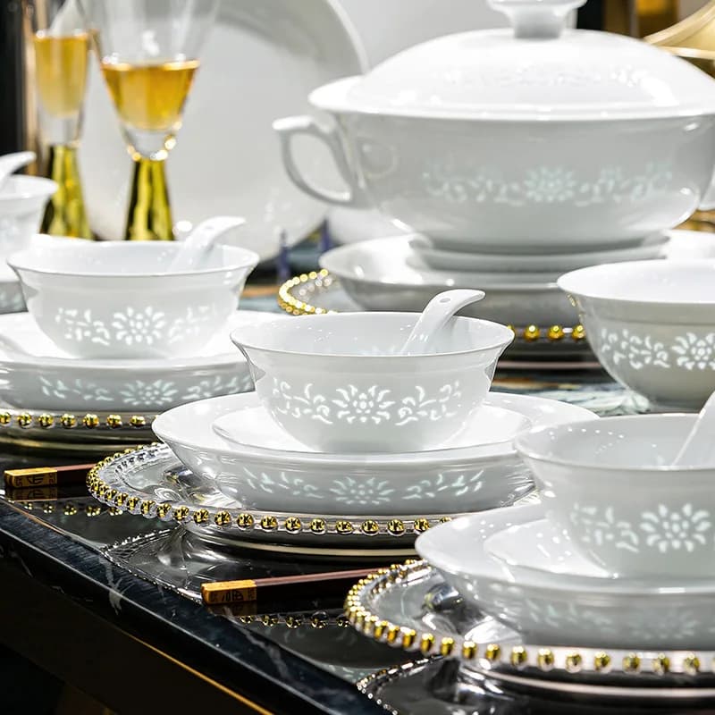 White porcelain exquisite tableware high temperature underglaze color wedding housewarming ceramic dishes plate set household