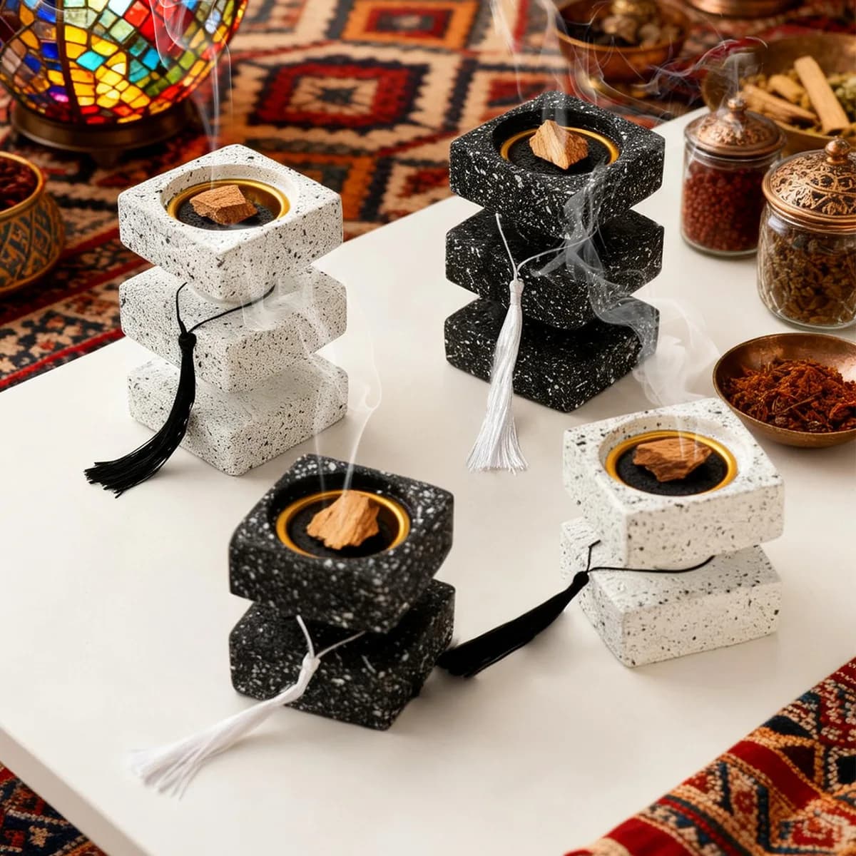 Cross-border resin tassel square layer aromatherapy burner Middle East Arabic festival handheld incense decoration handicraft