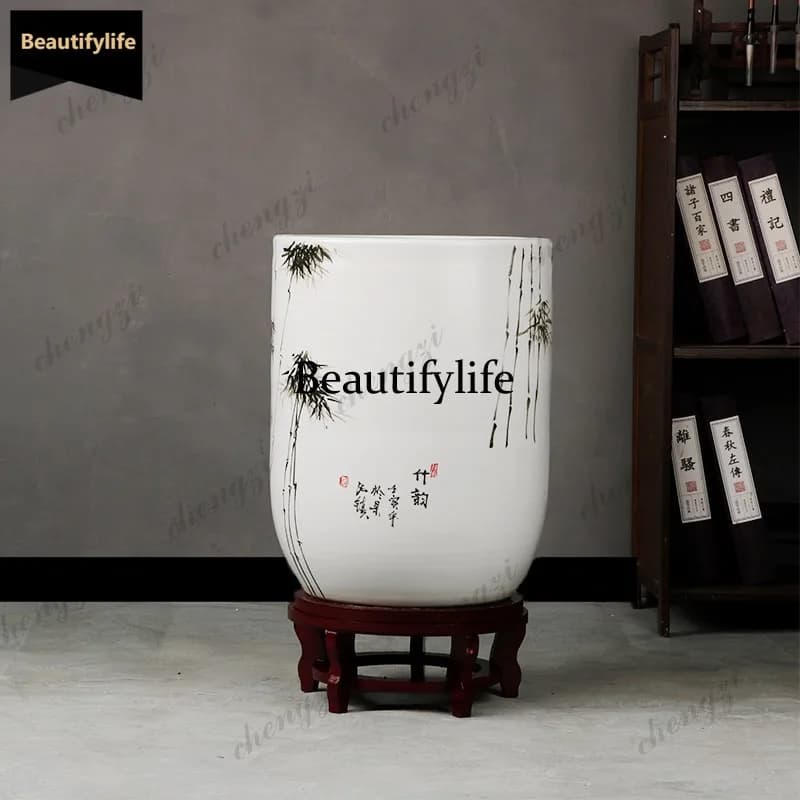 D80 Jingdezhen ceramic painting and calligraphy storage cylinder scroll cylinder Chinese living room study hand-painted floor