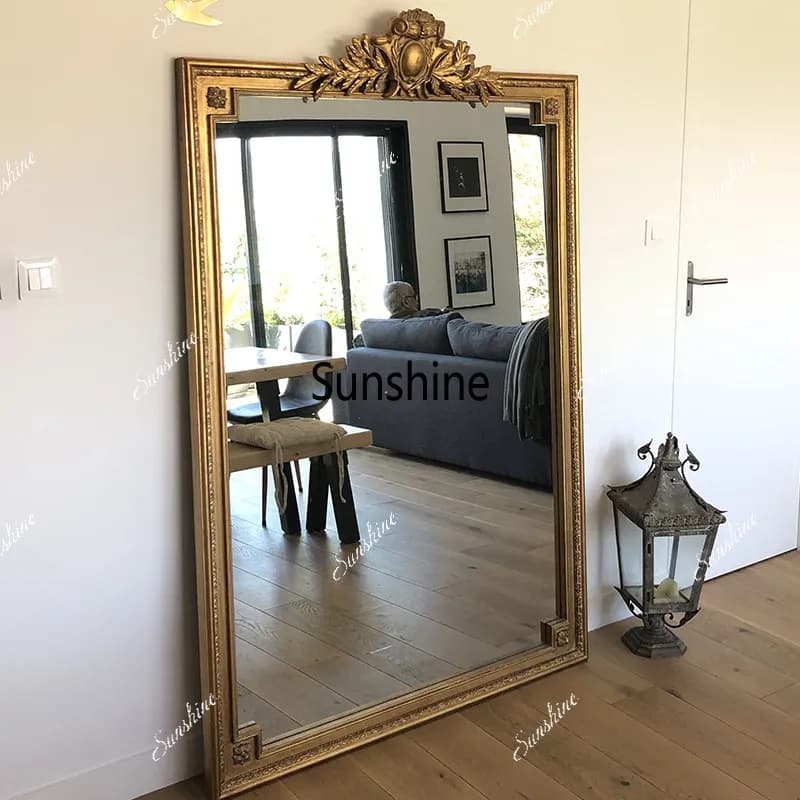 Vintage full-length mirror full-body wall-mounted floor-to-ceiling mirror North retro carved fitting mirror