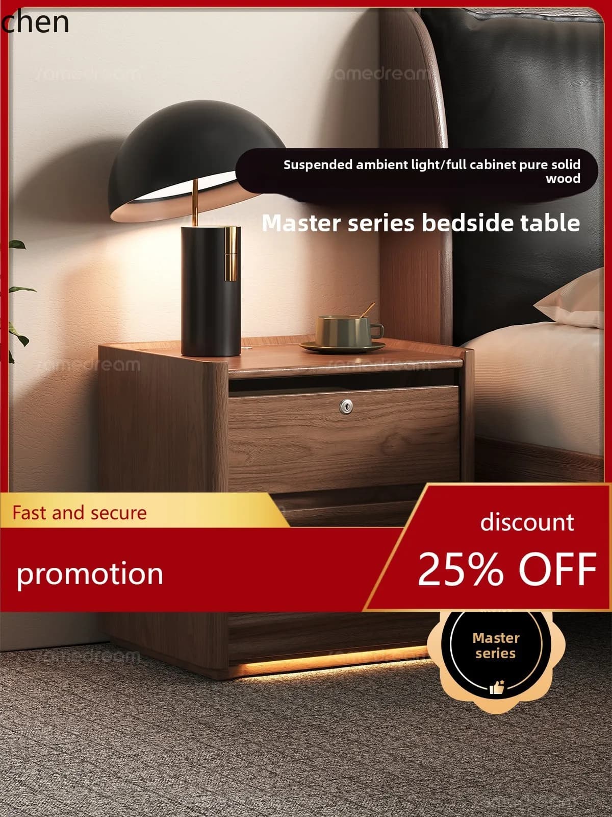 CZ Bedside Table Solid Wood with Lock Home Bedroom High-end Small Bedside Cabinet