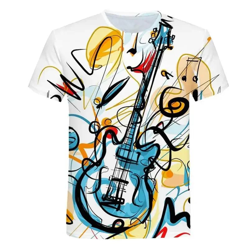 2025New Musical Note Violin 3d Printed T-Shirt Men And Women Hip-Hop Fashion Suit Harajuku Breathable Short-Sleeved Casual Wear