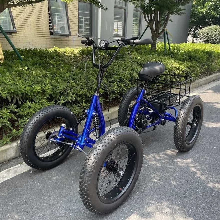 Big Power 48V 1000W 4 Wheel Electric Bike With Pedal Off Road 20Inch 4.0   Tire Electric Tricycle for Elderly Person