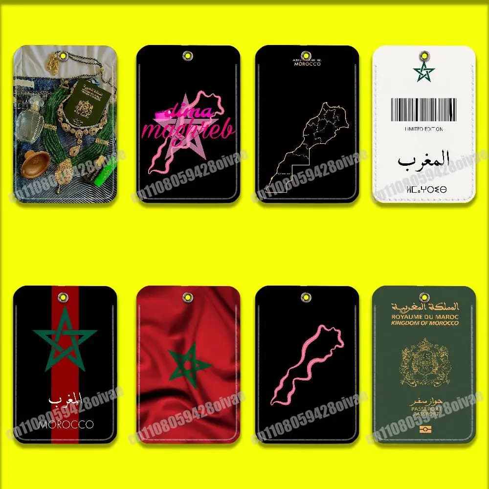 Moroccan Morocco Map Passport Card Holder Case For ID Clips Credit Bank Subway  Sleeves Storage Bag PU Leather Keychain