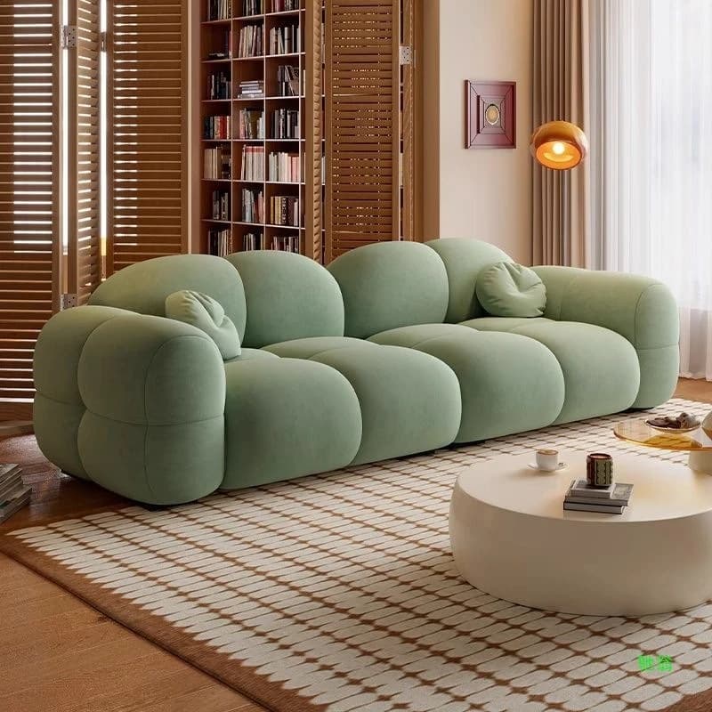 high-end velvet sofa Cream style modern inline row simple sofa living room puff fabric sillones modernos Furniture for home