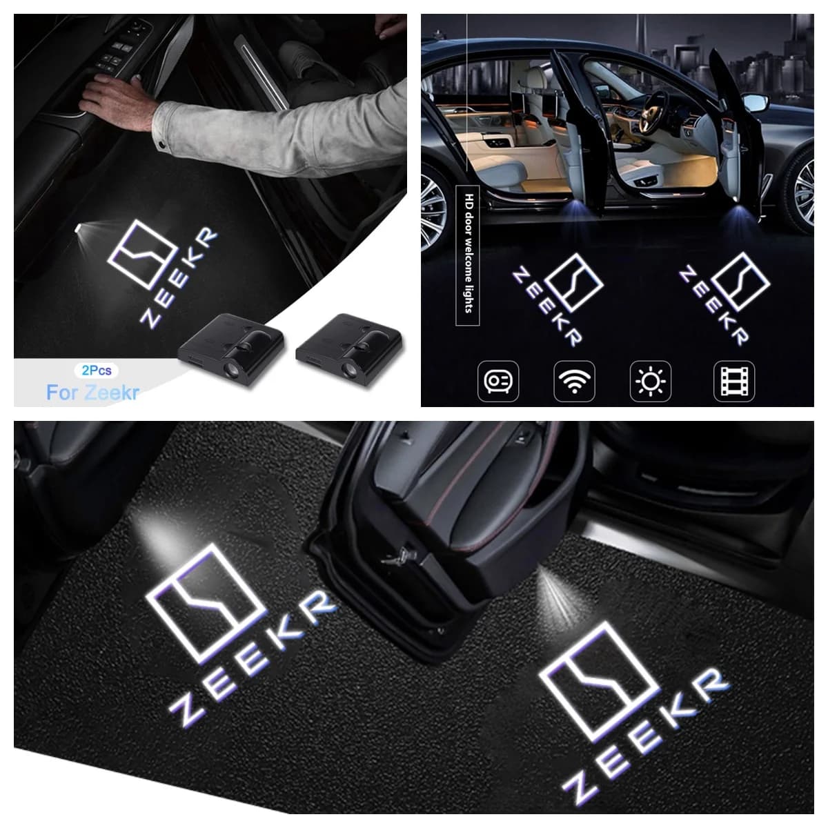 2Pcs Car Door Welcome Projector Lights LED Logo Courtesy Lamps For Zeekr 001 007 009 X 7X Auto Interior Decoration Accessories