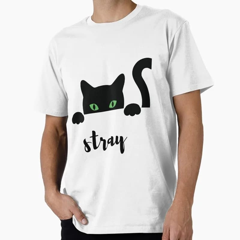 Stray Video Game Cat Graphic T‑Shirt O‑Neck Short Sleeve Unisex Tees Cyberpunk Stray Cat Print Casual Streetwear For Gamer Fans