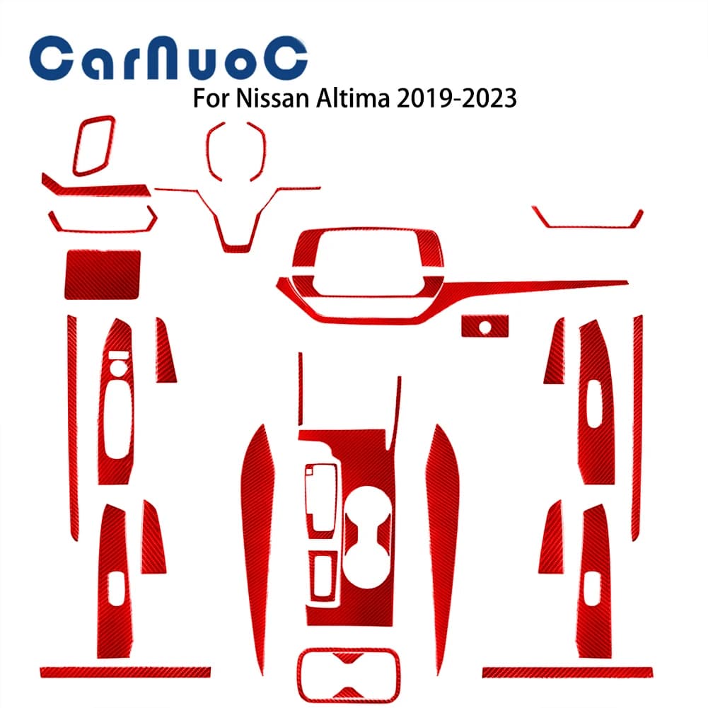 For Nissan Altima 2019 2020 2021 2022 2023 Red Carbon Fiber Stickers Car Interior Mouldings Decorative Cover Trim Accessories