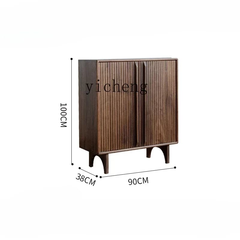 V29 Shoe Cabinet Home Large Capacity Door Storage Cabinet Black Walnut Solid Wood