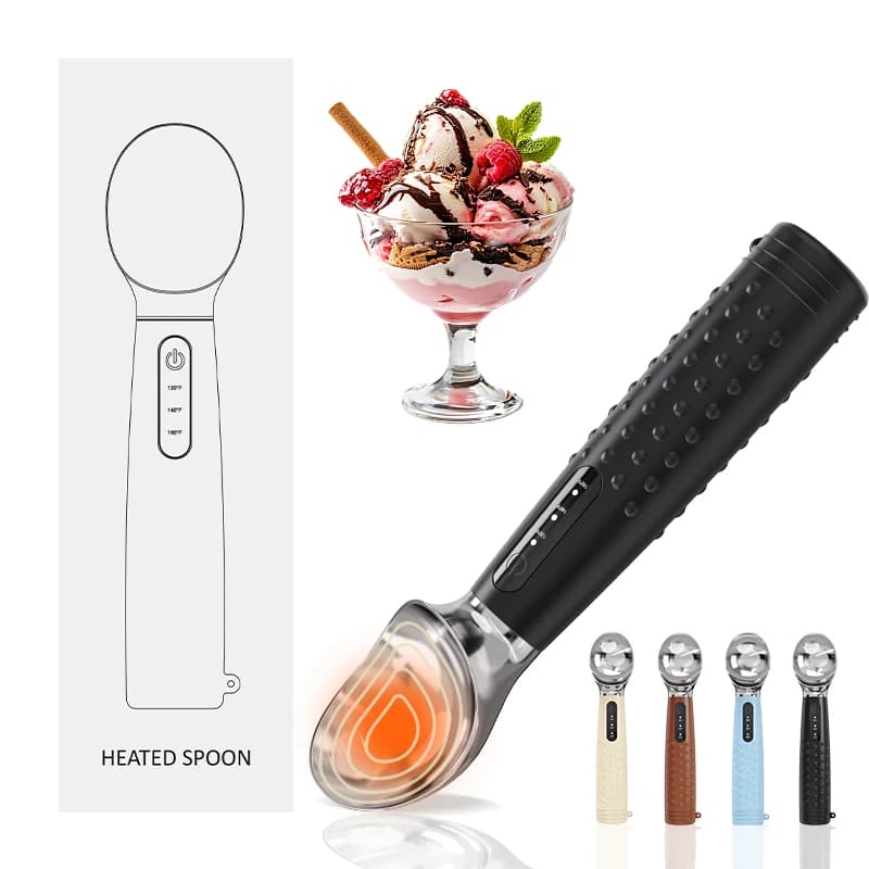 Professional Heated Ice Cream Scoop 3 Temperature Levels Fast Heating Waterproof 2600mAh for Hard Ice Cream & Dessert