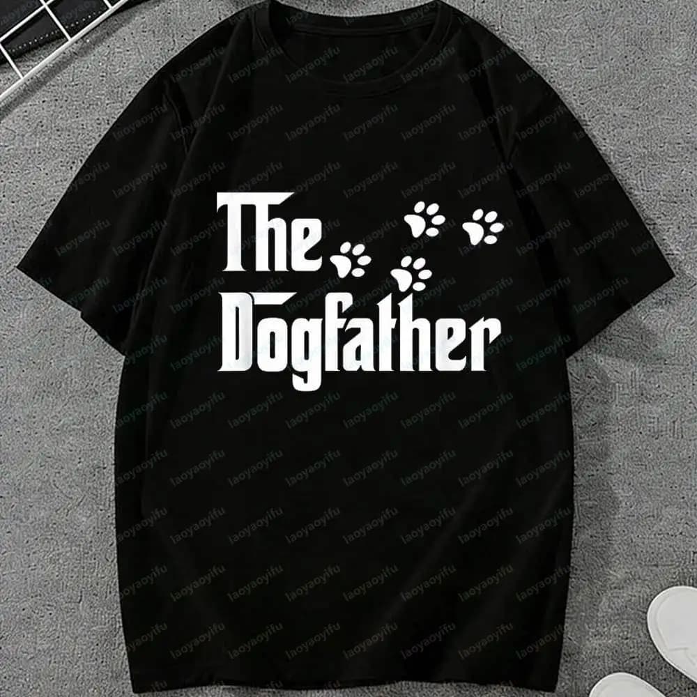 The Dogfather T-Shirt Men Paw Print Graphic Tees Casual Short Sleeve Cotton Tops Funny Dog Dad Parody Pet Lover Gift Shirts