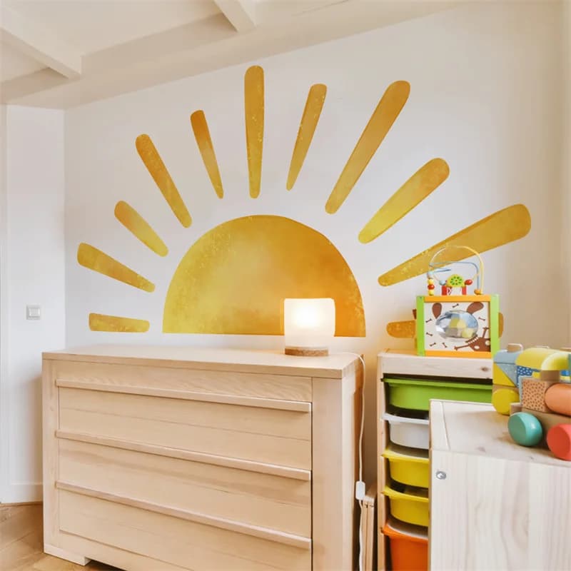 PVC Big Sun Wall Stickers DIY Self-adhesive Vinyl Murals Boho Watercolor Sunshine Wall Decals Kids Room Nursery Decor Wallpaper