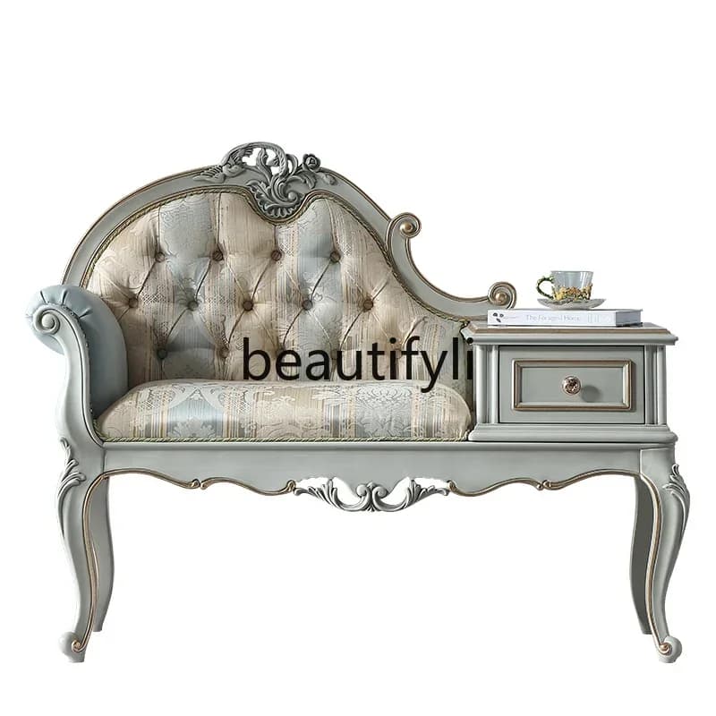 Court French furniture European solid wood concubine chair carved lazy collapse fabric beauty couch