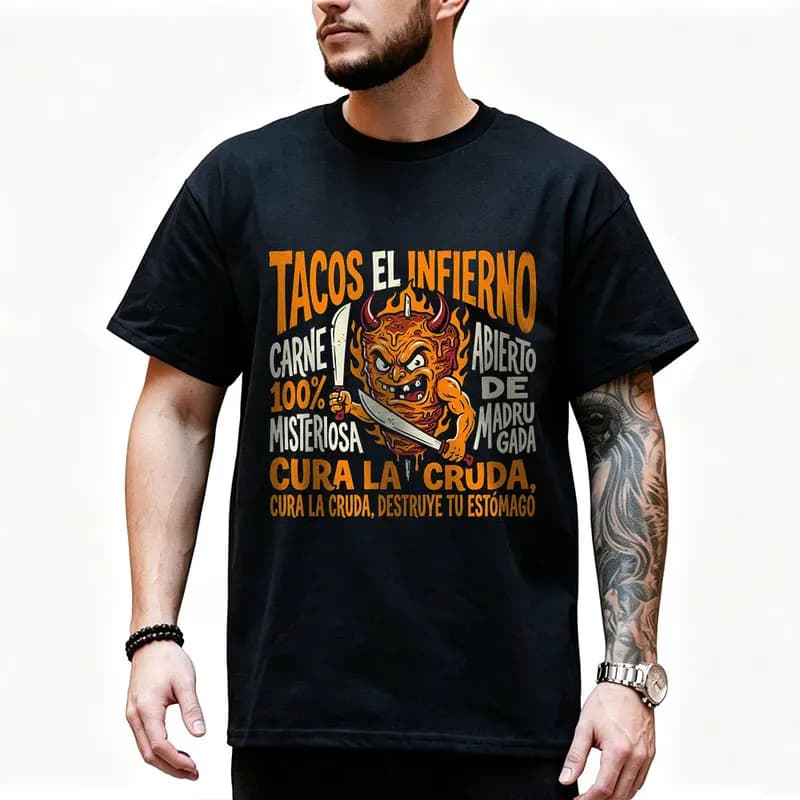 Monster holding machete Funny Mexican Graphic T Shirt 0912 Retro Dark Humor Mexican Culture Halloween Alternative Art Tee S-6XL