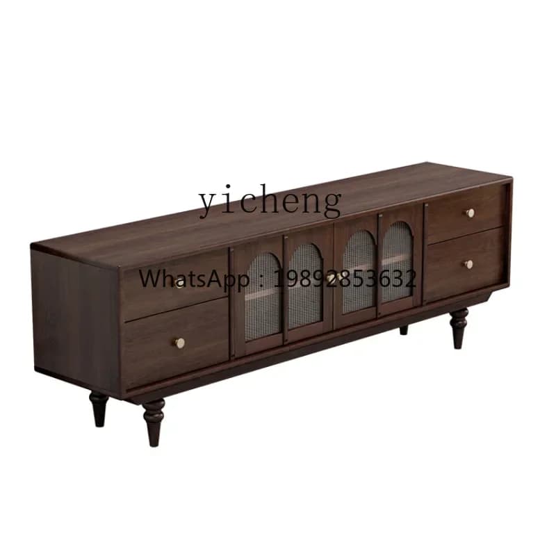 B1  Solid Wood TV Cabinet and Tea Table Combination Retro Living Room Full Set of Furniture Audiovisual Cabinet