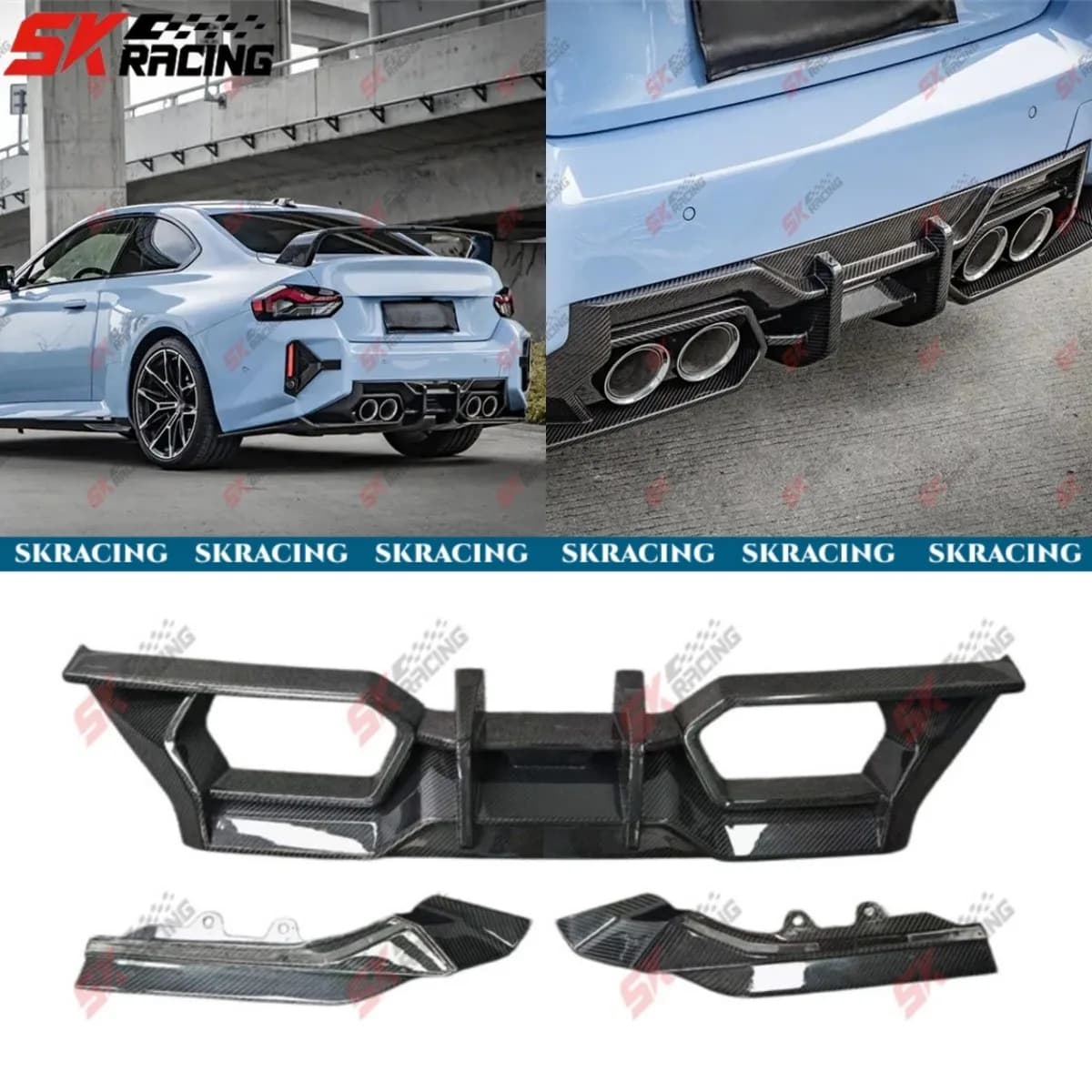 Carbon Fiber/Unpianted Rear Diffuser Lip+Side Splitter For 2023-2026 BMW M2 G87