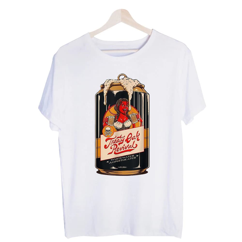 Men's Devil and Beer Can Graphic Tee, Short Sleeve Crew Neck T-Shirt for Casual Streetwear and Daily Wear