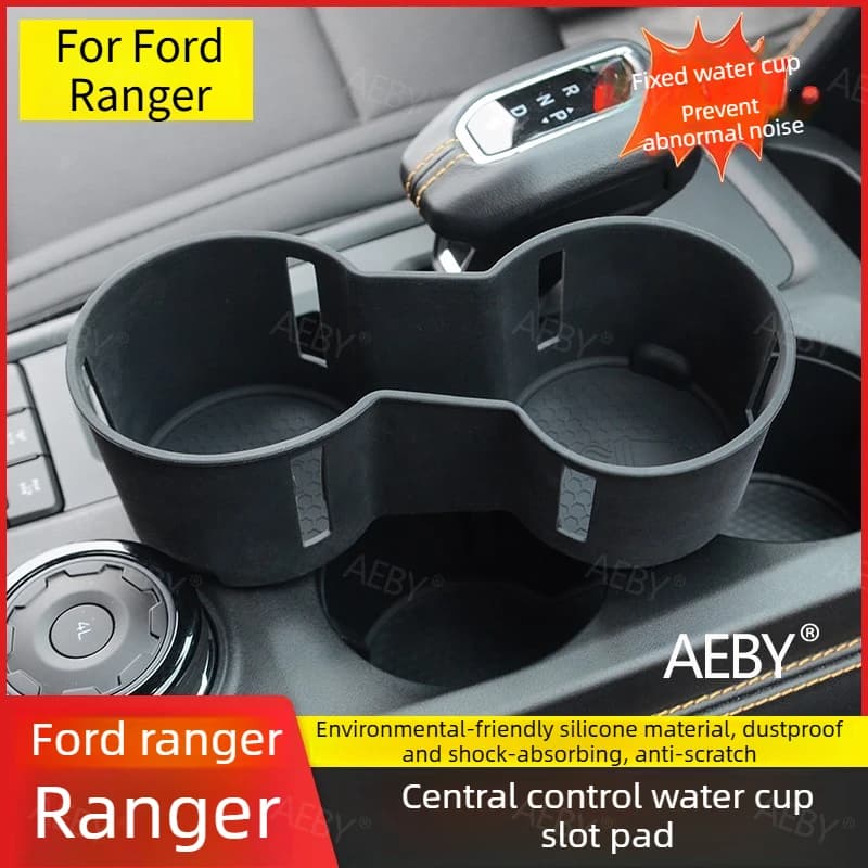 For Ford Ranger 2022-2026 Cup holder lined with silicone pads to prevent slipping and shockproofing,wireless charger,accessories