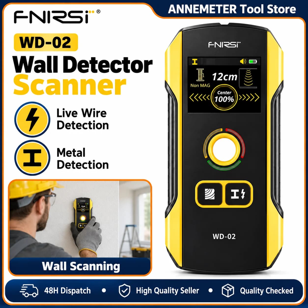 6 in 1 Stud Finder Wall Scanner Wood Drywall Metal AC Wire Joist Pipe Detector TFT Display Rechargeable Deep Scan HPC Chip
