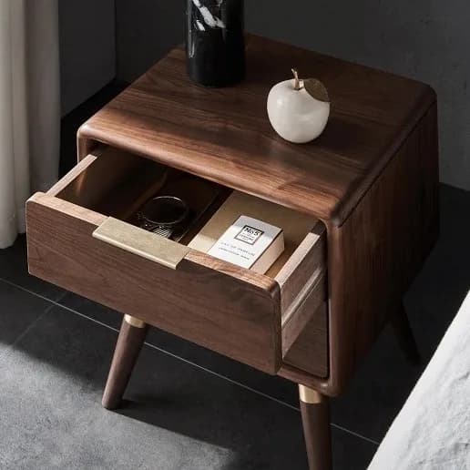 -For Light Luxury Modern Bedroom Furniture Solid Black Walnut Wood Bedside Table Nightstand with 2 Drawers&