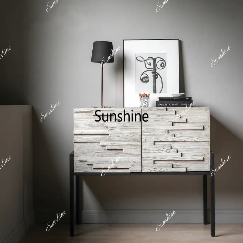 Nordic solid wood entrance cabinet, medieval wabi-**** entrance table, retro and old dining side cabinet designer
