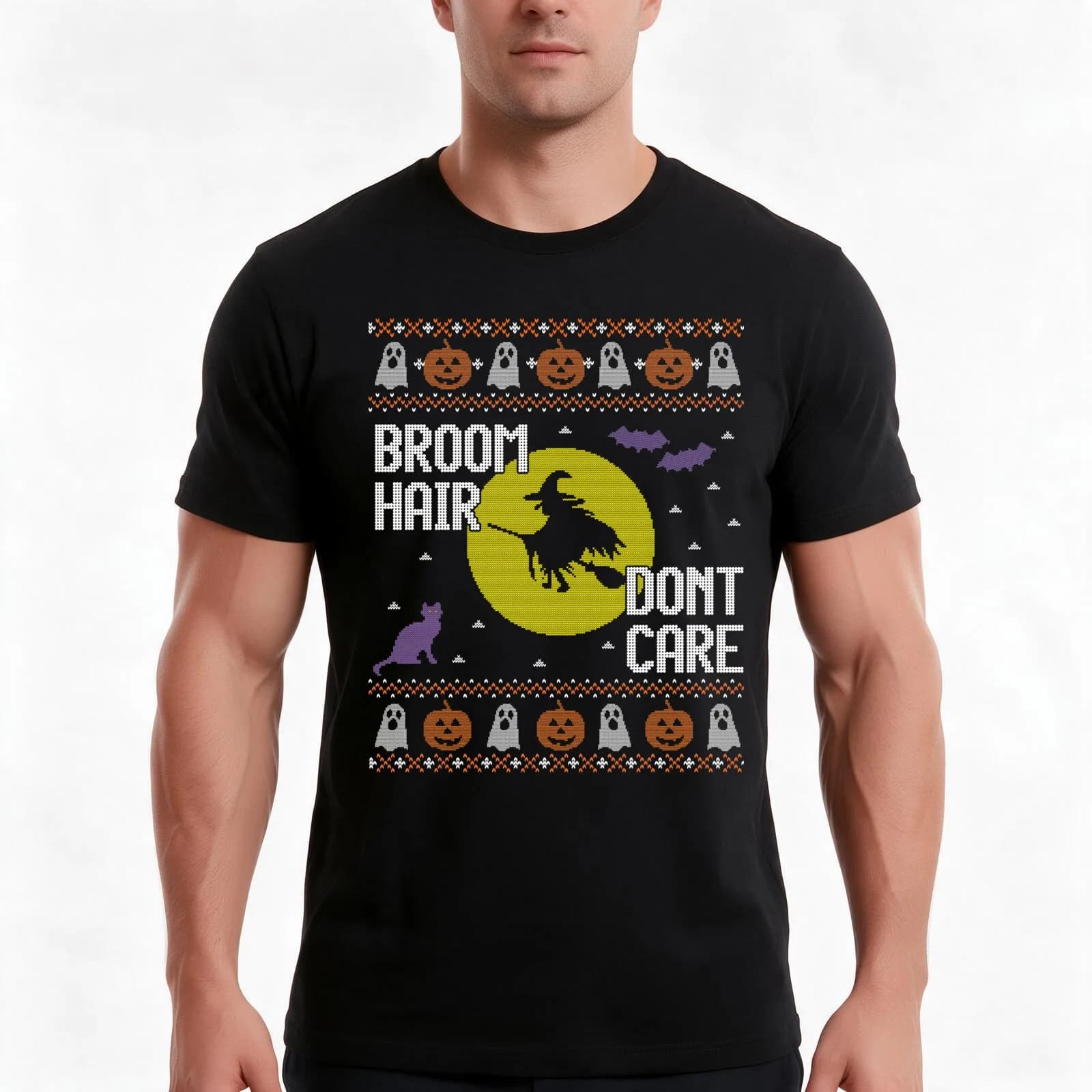 Ugly Halloween Sweater, Witch Broom Hair T-Shirt, Summer Casual Cotton Tee, Oversized Streetwear Tops, Vintage Graphic Print