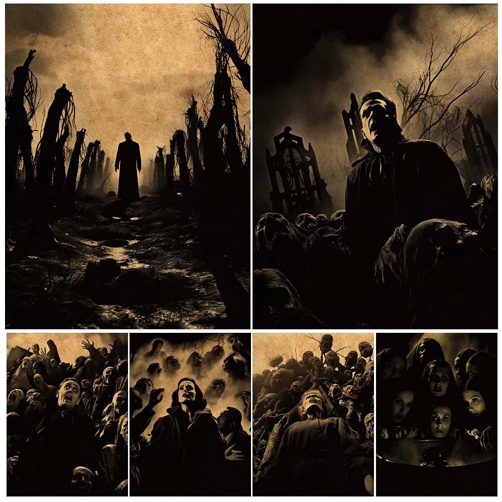 Besieged By Zombies Vintage Photograph Wall Art Canvas Painting Resurrected Undead Creepy Art Poster Print Home Decor Unframed