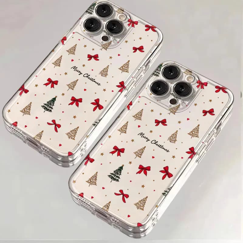Red Bow Christmas Clear Shockproof Phone Case For iPhone 11 12 13 14 15 16 17 Pro 18 Pro Max 16E Air X XS XR 7 8 Plus SE2 Cover