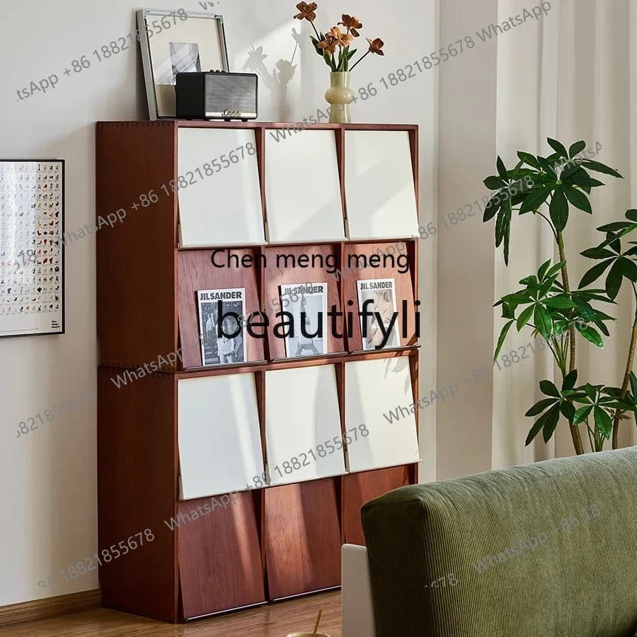 2003Chessboard flap cabinet retro solid wood lattice combination bookcase display chest cabinet