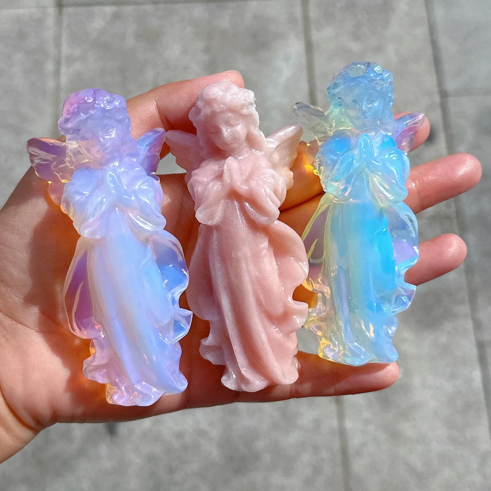 1pc Natural Pink Opal/Opalite/Rose Quartz Angel Sculpture, Elegant Home Decoration, Unique Gifts for Holiday