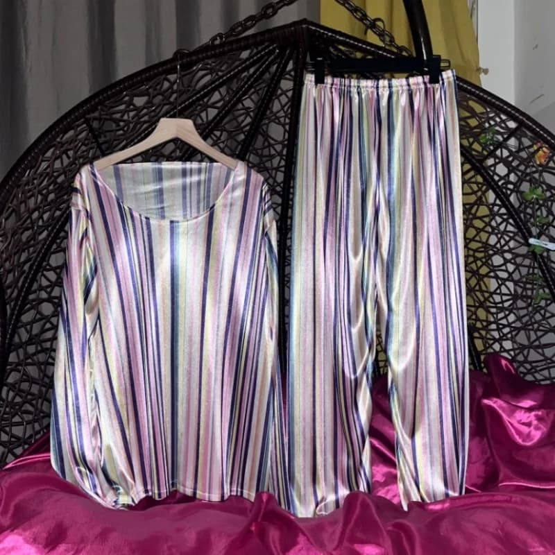 Soft Elastic Couple Ice Silk Leopard Print Set Loose Comfortable Breathable Fashionable Sissy Round Neck Home Outdoor Wear Set