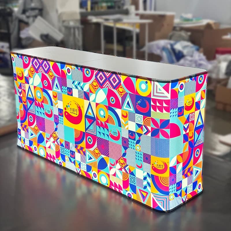 Customized Long Trade Show LED Light Display Stand Elegant Reception Table for Trade Fair Exhibitions Premium Promotion Counter