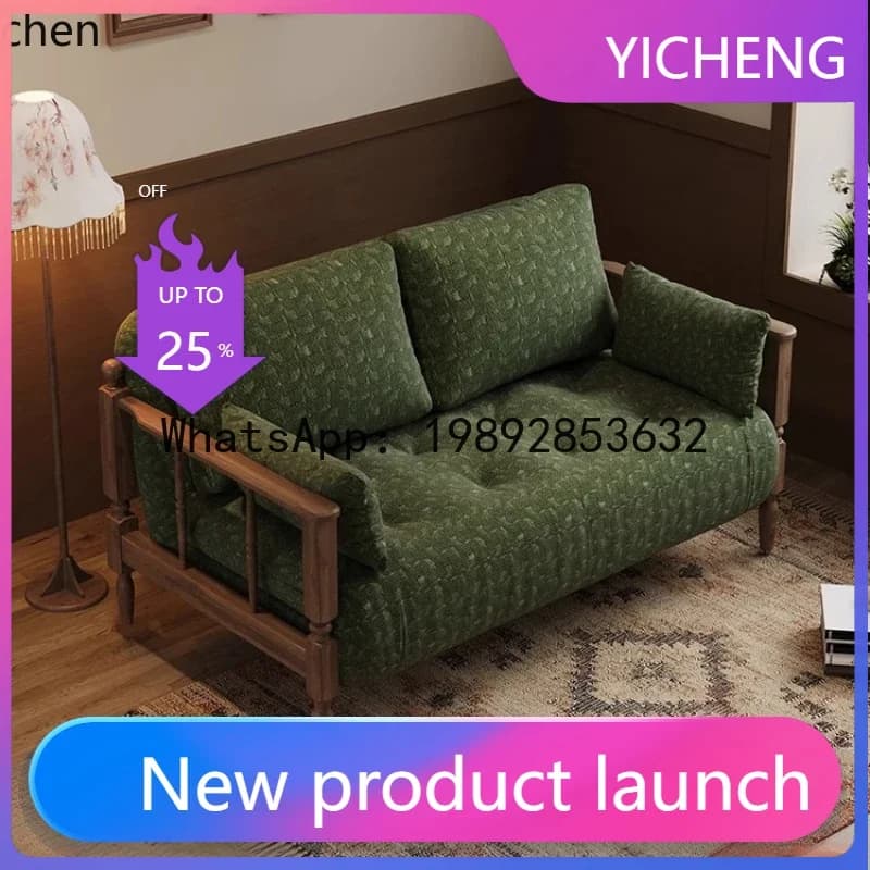 b18retro solid wood sofa bed folding dual-purpose living room multi-function