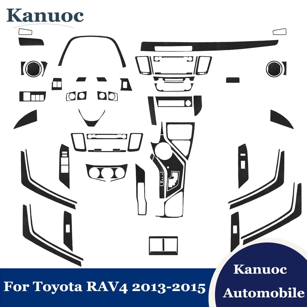 LHD Car Carbon Fiber Black Stickers For Toyota RAV4 2013 2014 2015 Center Control Panel Decoration Cover Trim Interior