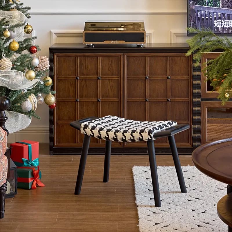 French retro solid wood dresser stool