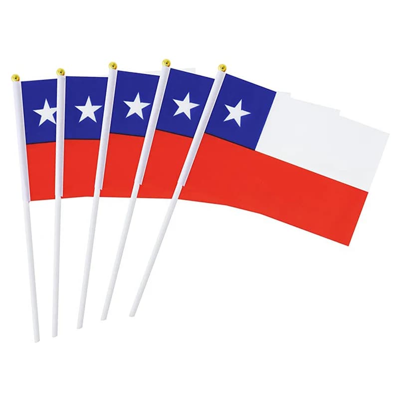 Xvggdg 100pcs 14 * 21cm Small Chile Hand Waving National Flag Polyester Chile Hand Flag