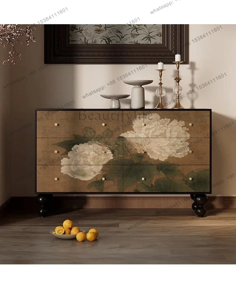 American Classical Household Bedroom Dresser Chest of Drawers All-in-One Cabinet Double-Door Storage Cabinet