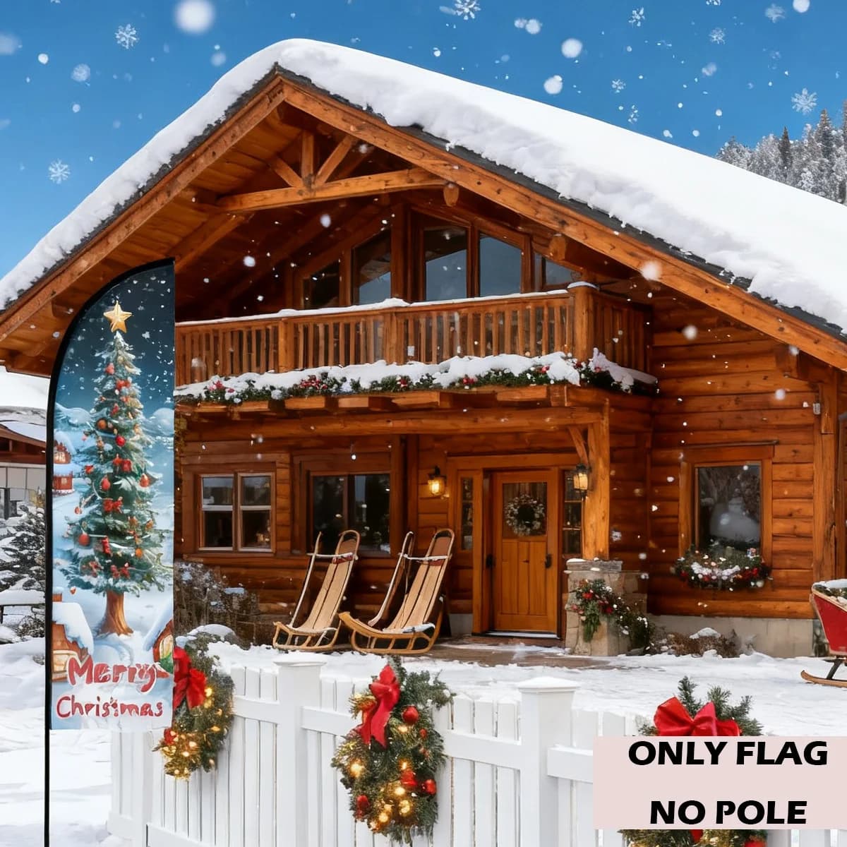 1pc Festive Christmas Feather Flag - Single Sided Durable Polyester Holiday Decoration, Merry Christmas Tree Design, Flag Only