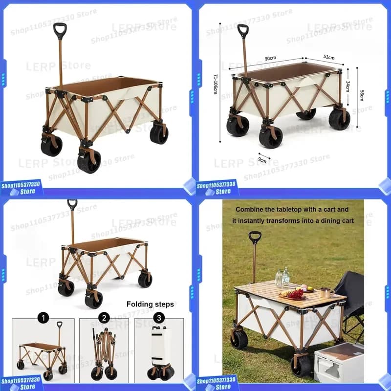 Folding Outdoor Camping Wagon Portable Picnic Utility Cart Beach Travel Trolley For Hiking Portable Folding Camping Cart