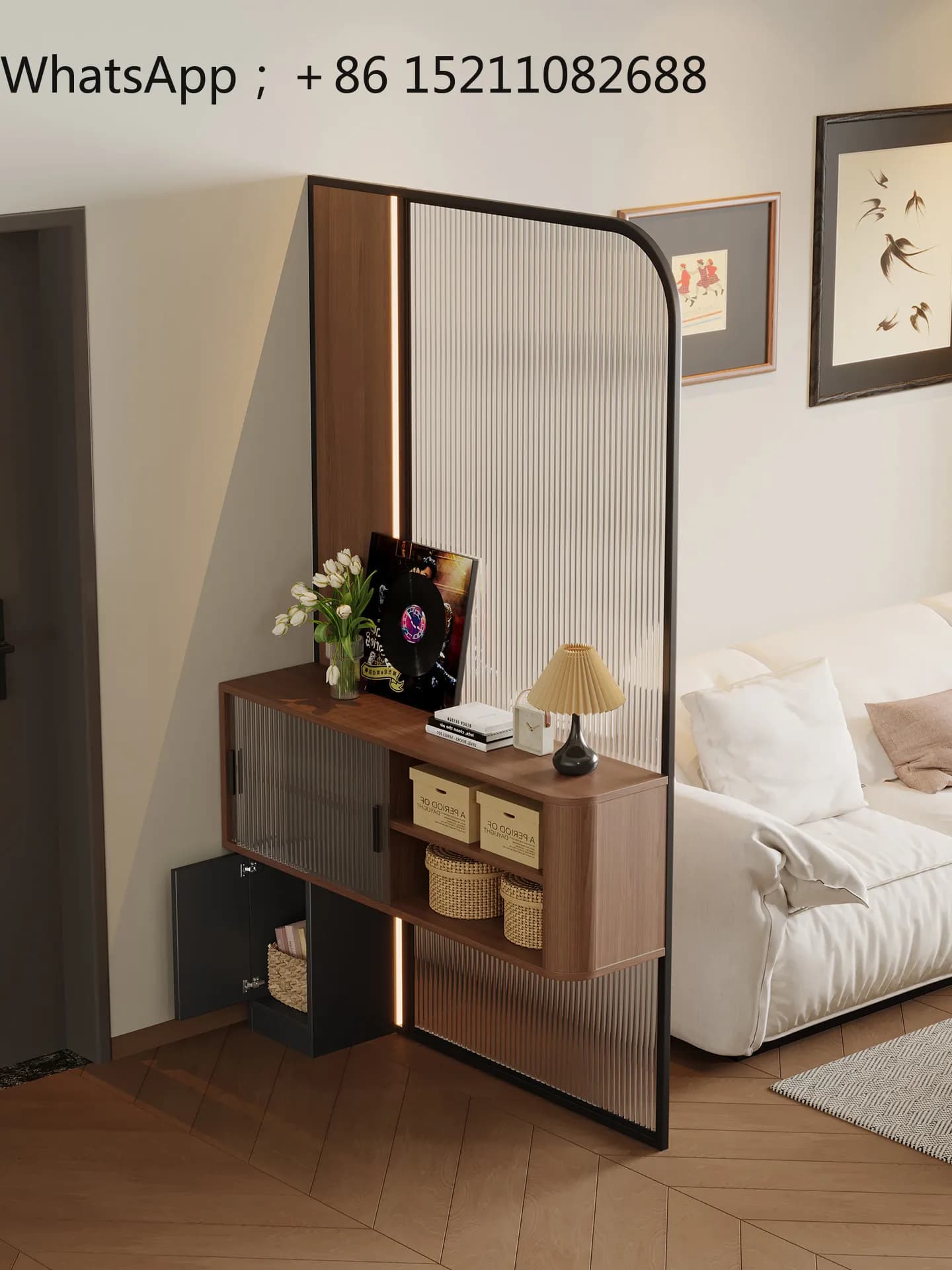 SCY entrance partition cabinet solid wood living room retro style home front door double-sided storage cabinet screen cabinet