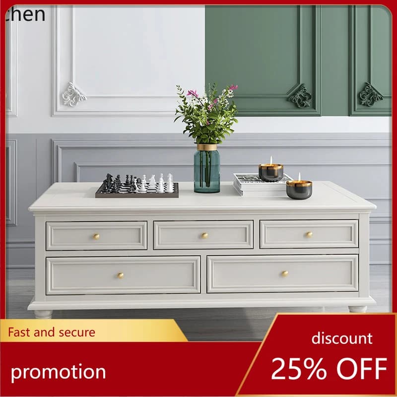 ZML Solid Wood Coffee Table Tea Table Living Room Cabinet Modern Simple Small Apartment TV Cabinet Combination Tea Table
