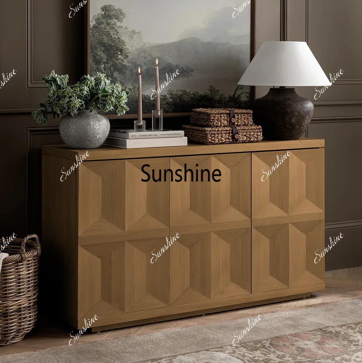 Solid Wood Entrance Cabinet American Luxury Sideboard for Home & Hotel Furniture New Living Room Storage Cabinet
