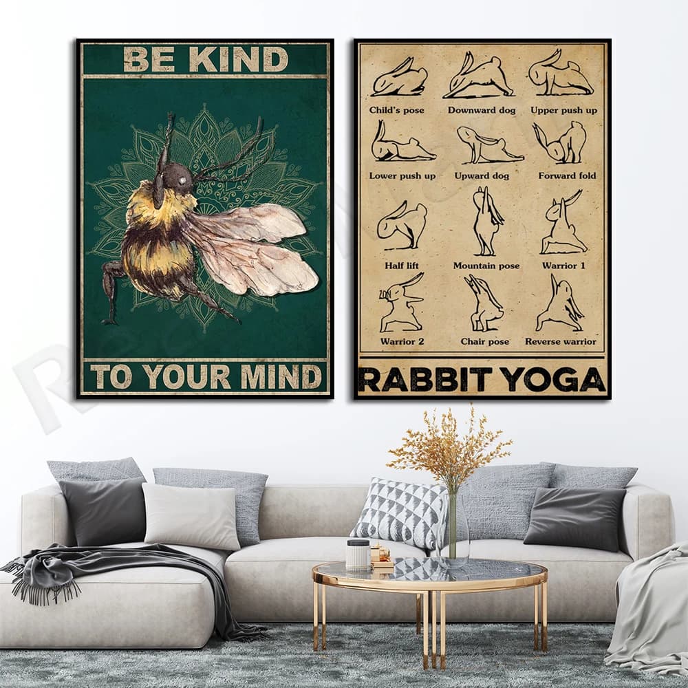 Be Kind to Your Mind, Bee Kindness Yoga Poster, Rabbit Yoga, Lose Your Mind Find Your Soul, Hippie, Meditation Namaste Poster
