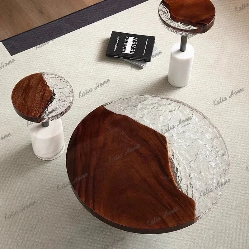 ld Italian Minimalist Retro Coffee Table Marble Base Solid Wood Coffee Table Designer   Wabi Sabi Home Furniture
